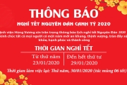 Thông báo nghỉ Tết Nguyên Đán Canh Tý 2020         